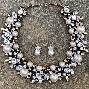Rose Gold Pearl/Rhinestone Jewelry Set